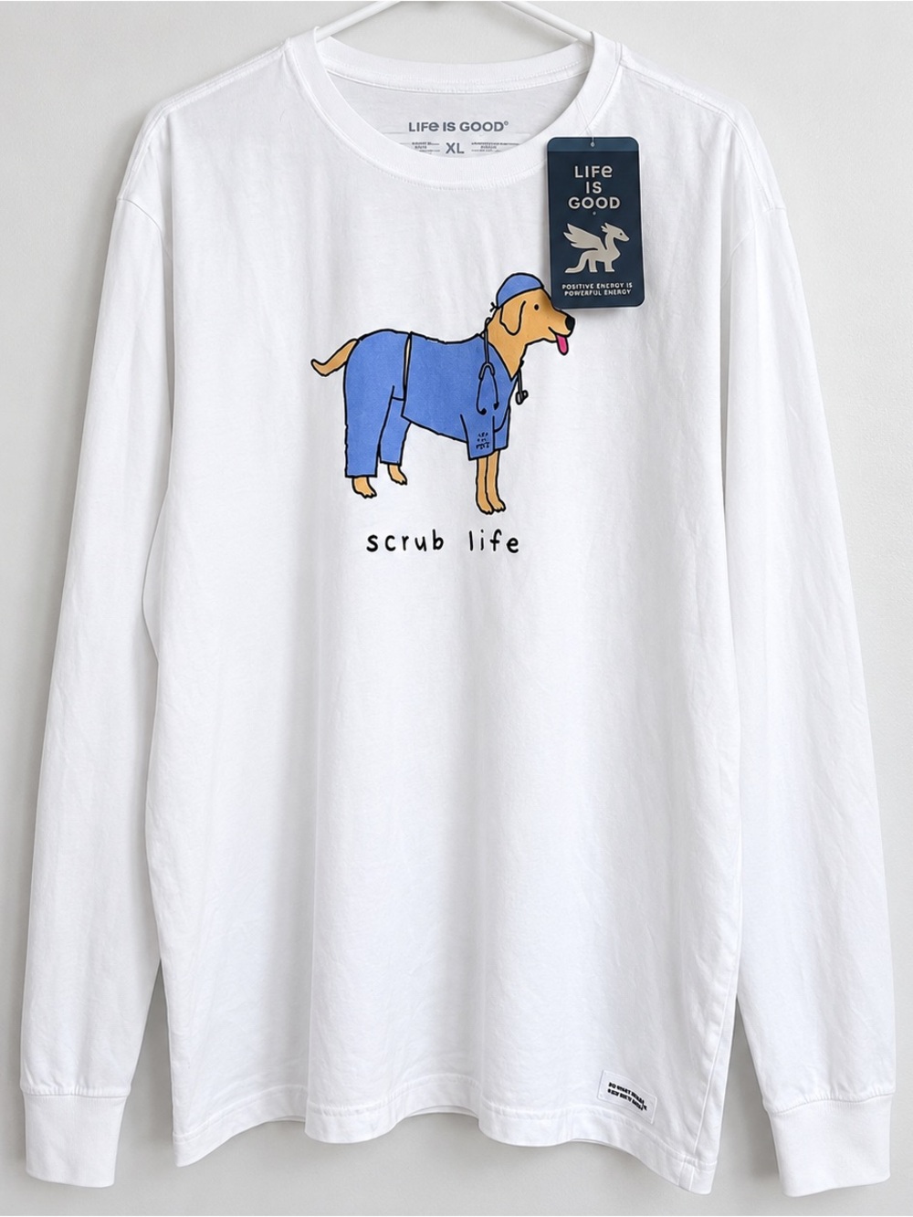 Life is Good NWT "Scrub Life" Dog Doctor Nurse Long Sleeve Crusher Tee Size XL
